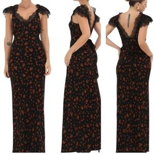 Rumored Frontier Floral Maxi Dress Spanish Poppy Black and Orange Medium New